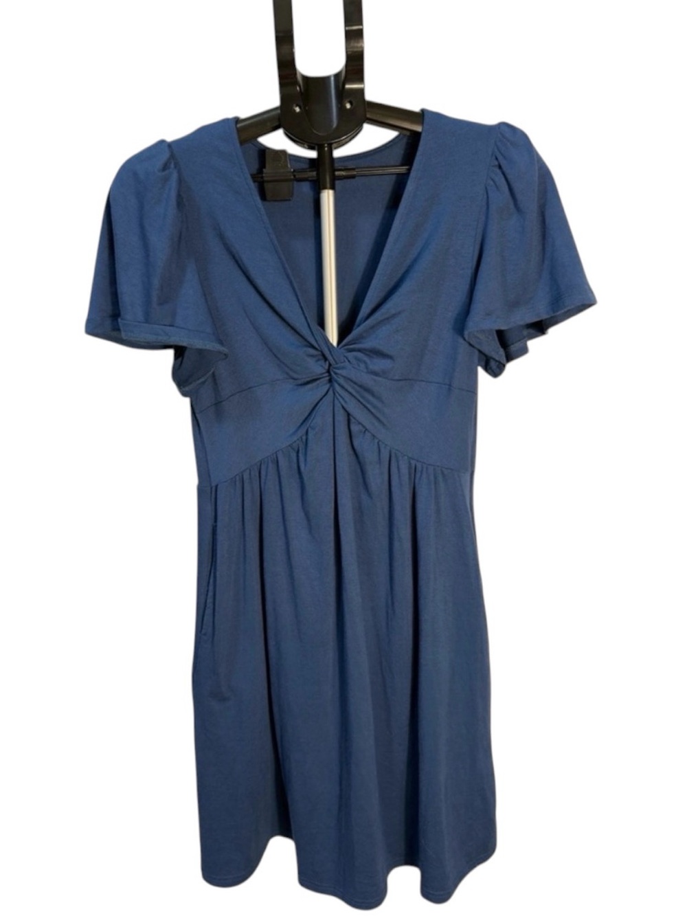 Womens Casual Summer Twist Front V Neck Short Sleeve Mini Dress
